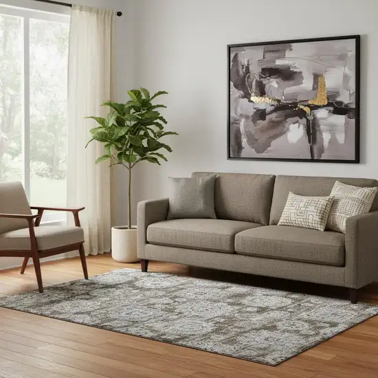 Chocolate And Ivory Floral Washable Area Rug With UV Protection Photo 1