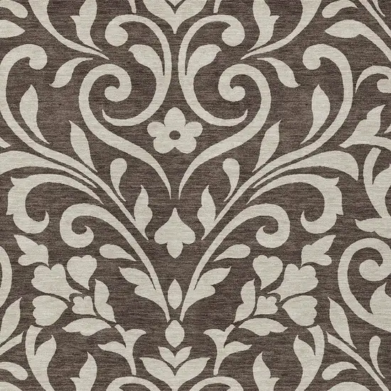 Chocolate And Ivory Floral Washable Indoor Outdoor Area Rug Photo 6