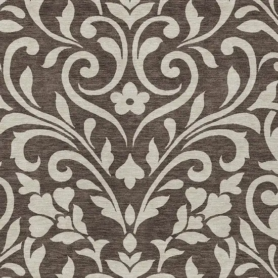Chocolate And Ivory Floral Washable Indoor Outdoor Area Rug Photo 6