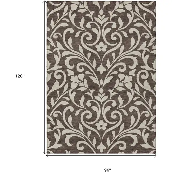 Chocolate And Ivory Floral Washable Indoor Outdoor Area Rug Photo 3