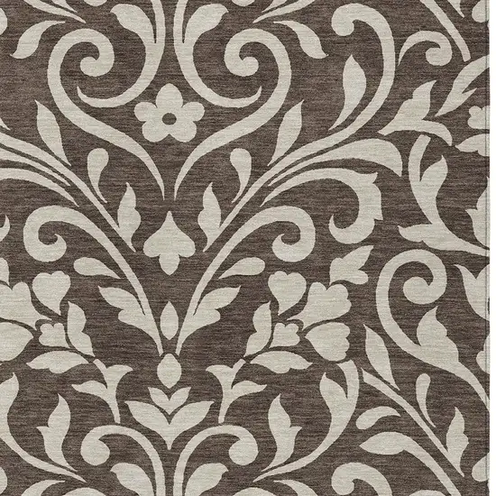 Chocolate And Ivory Floral Washable Indoor Outdoor Area Rug Photo 6