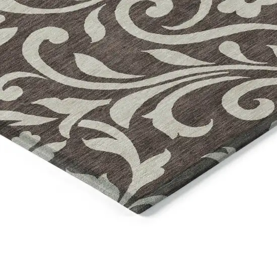 Chocolate And Ivory Floral Washable Indoor Outdoor Area Rug Photo 4