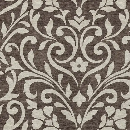Chocolate And Ivory Floral Washable Indoor Outdoor Area Rug Photo 6