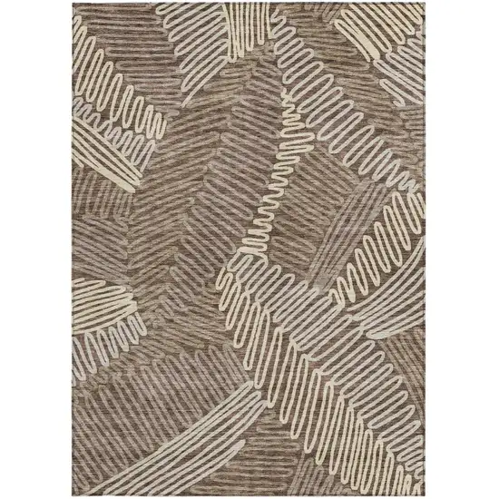 Chocolate And Ivory Floral Washable Indoor Outdoor Area Rug Photo 7