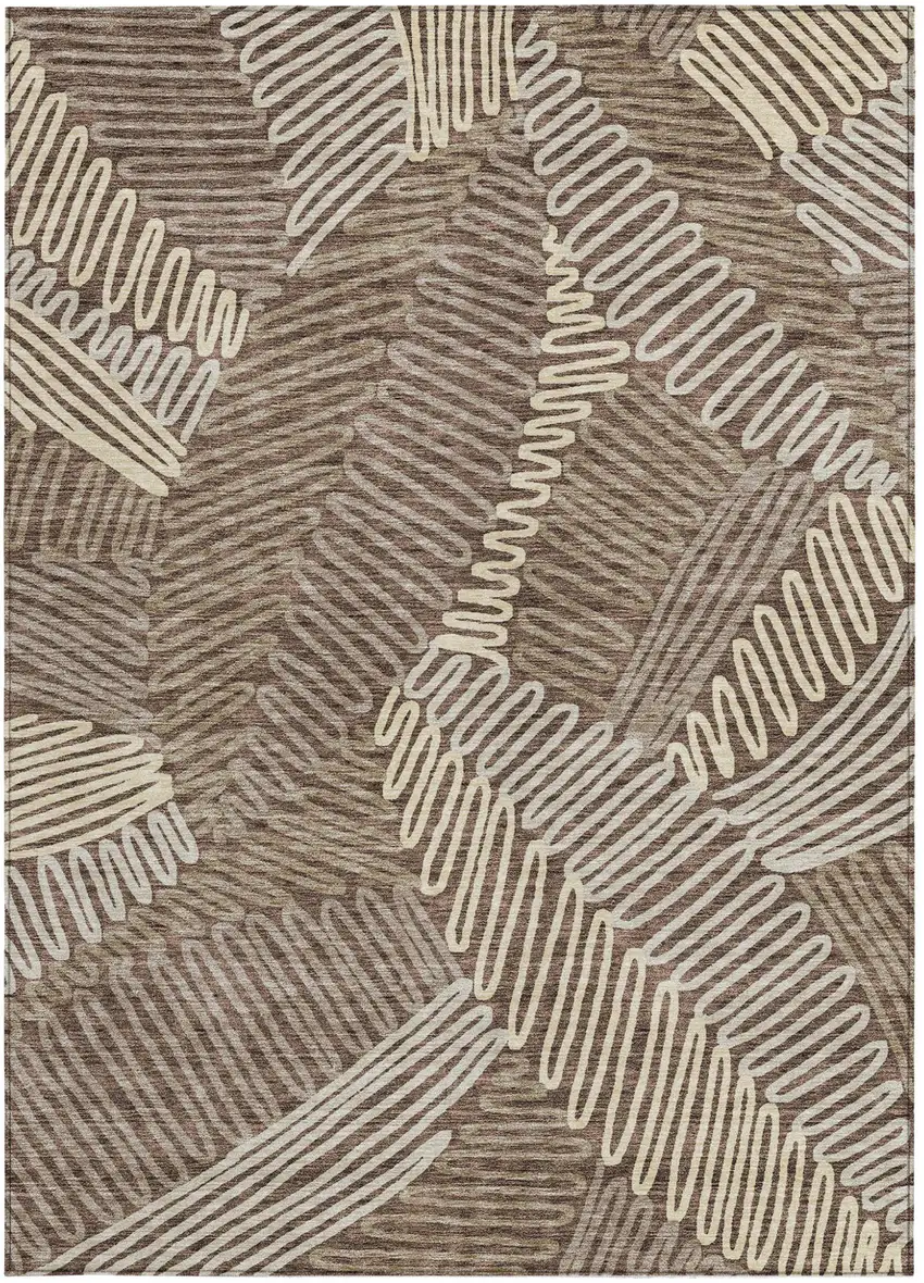 Chocolate And Ivory Floral Washable Indoor Outdoor Area Rug Photo 7