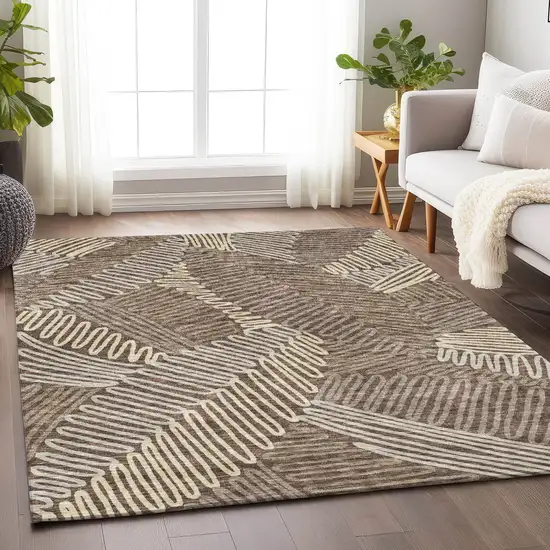 Chocolate And Ivory Floral Washable Indoor Outdoor Area Rug Photo 9