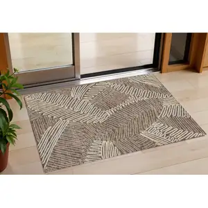 Photo of Chocolate And Ivory Floral Washable Indoor Outdoor Area Rug