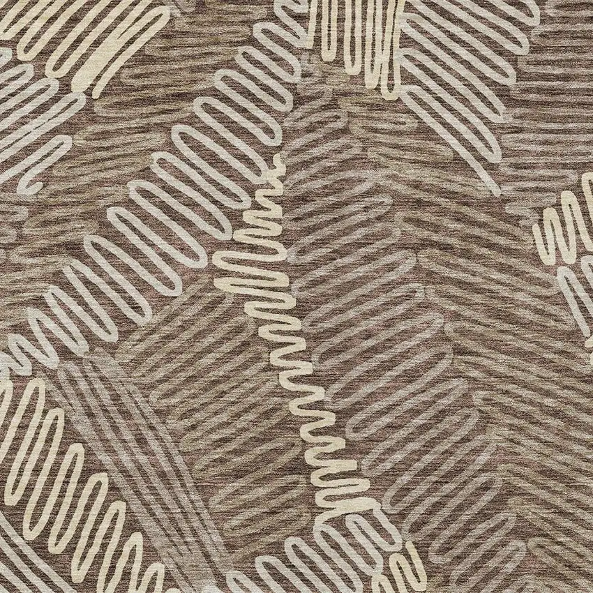 Chocolate And Ivory Floral Washable Indoor Outdoor Area Rug Photo 7