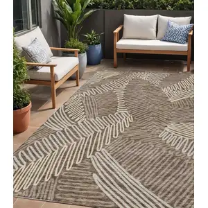Photo of Chocolate And Ivory Floral Washable Indoor Outdoor Area Rug