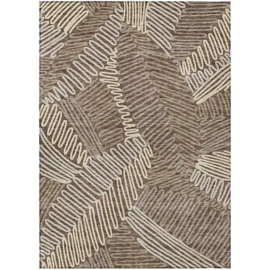 Chocolate And Ivory Floral Washable Indoor Outdoor Area Rug Photo 2