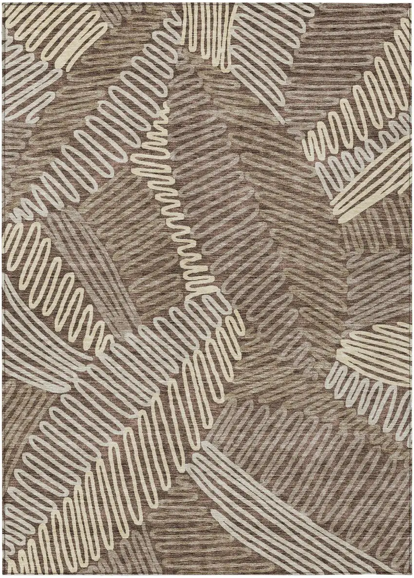 Chocolate And Ivory Floral Washable Indoor Outdoor Area Rug Photo 2