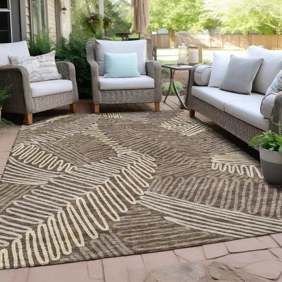 Chocolate And Ivory Floral Washable Indoor Outdoor Area Rug Photo 9