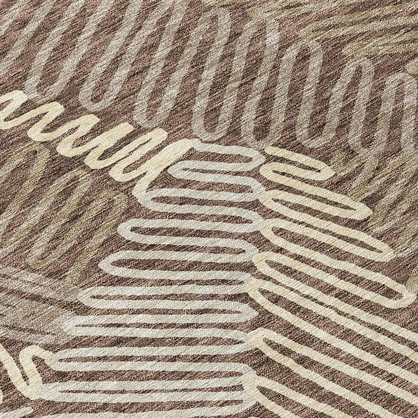 Chocolate And Ivory Floral Washable Indoor Outdoor Area Rug Photo 6