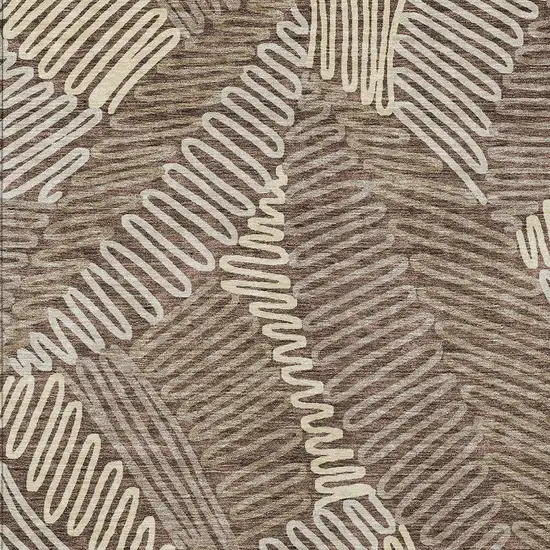 Chocolate And Ivory Floral Washable Indoor Outdoor Area Rug Photo 7