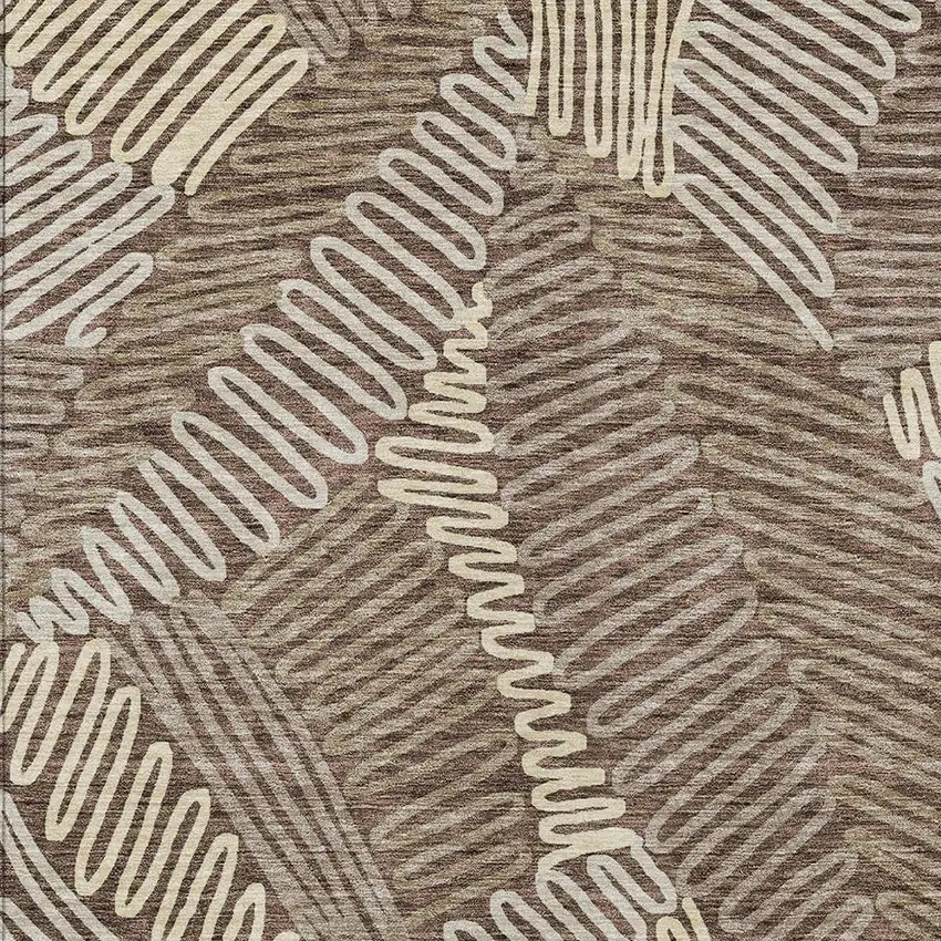 Chocolate And Ivory Floral Washable Indoor Outdoor Area Rug Photo 7