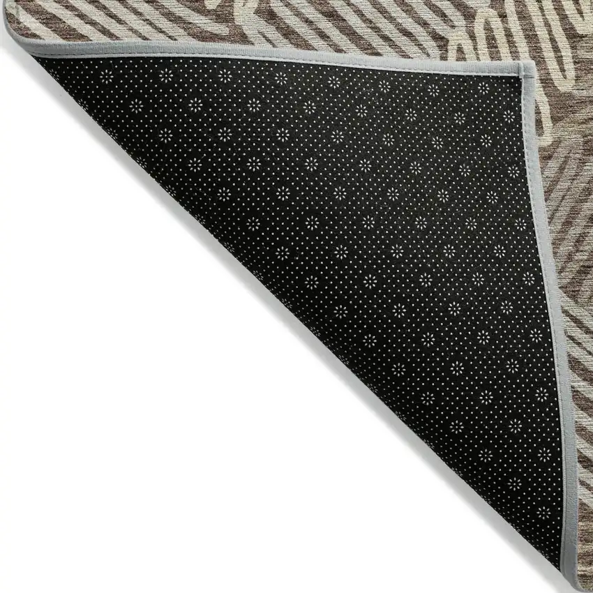 Chocolate And Ivory Floral Washable Indoor Outdoor Area Rug Photo 4
