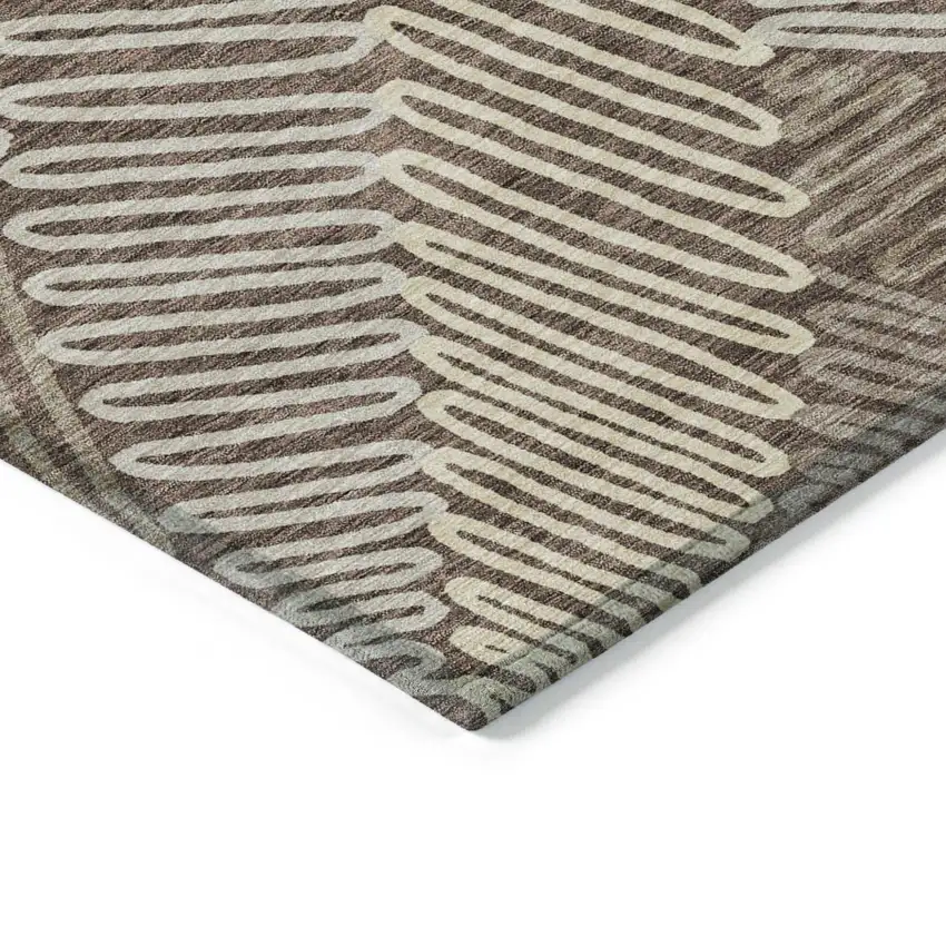 Chocolate And Ivory Floral Washable Indoor Outdoor Area Rug Photo 5