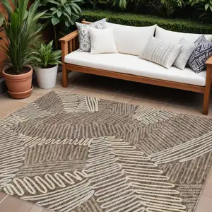 Photo of Chocolate And Ivory Floral Washable Indoor Outdoor Area Rug