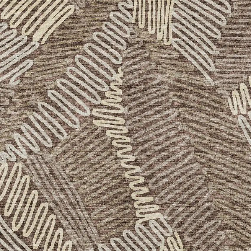 Chocolate And Ivory Floral Washable Indoor Outdoor Area Rug Photo 7
