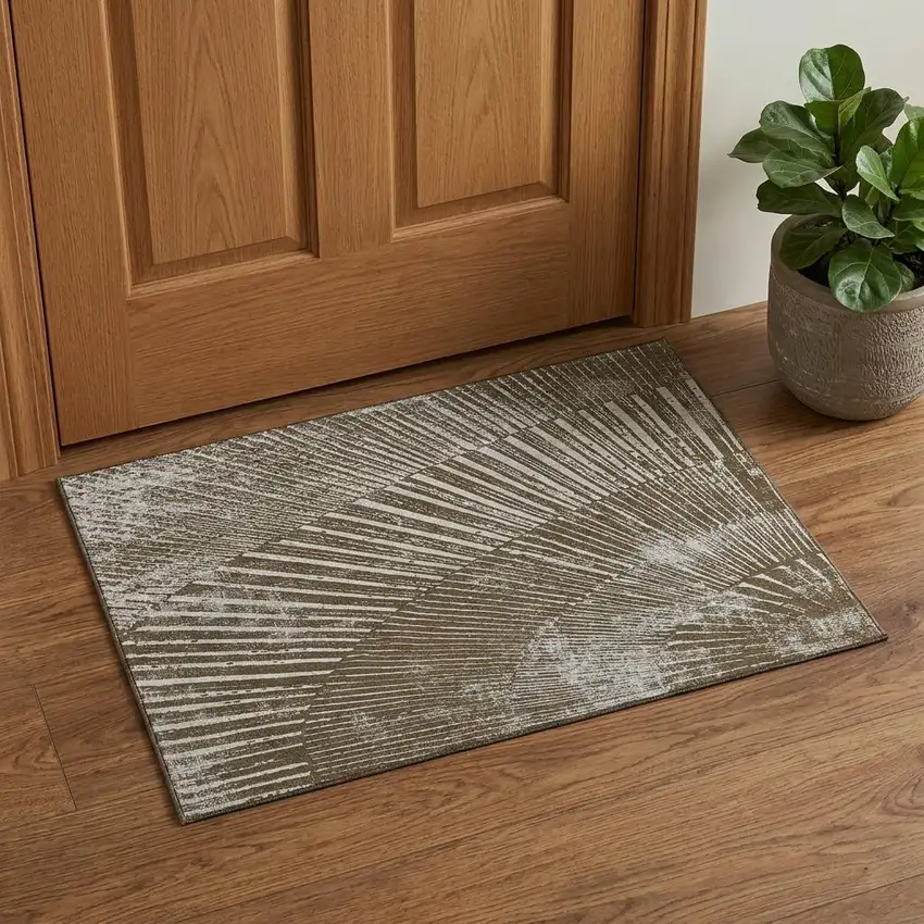 Chocolate And Ivory Geometric Washable Area Rug With UV Protection Photo 1