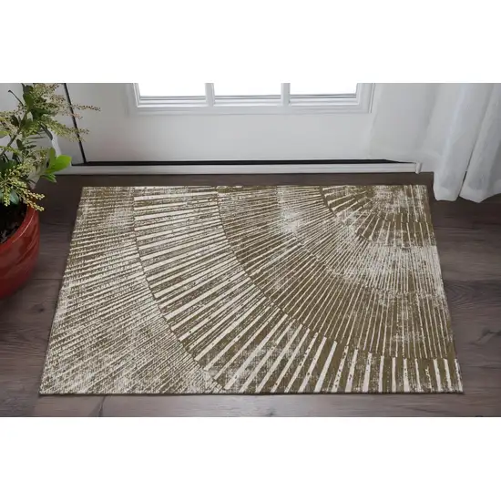 Chocolate And Ivory Geometric Washable Area Rug With UV Protection Photo 2