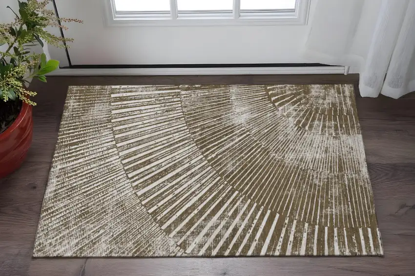 Chocolate And Ivory Geometric Washable Area Rug With UV Protection Photo 2