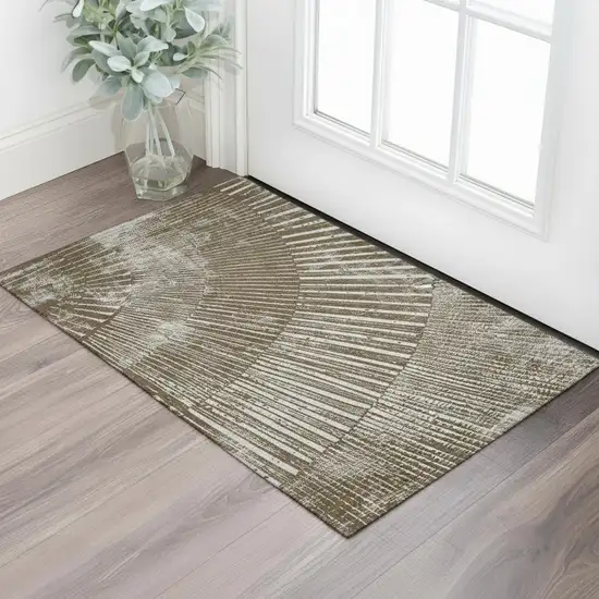 Chocolate And Ivory Geometric Washable Area Rug With UV Protection Photo 1