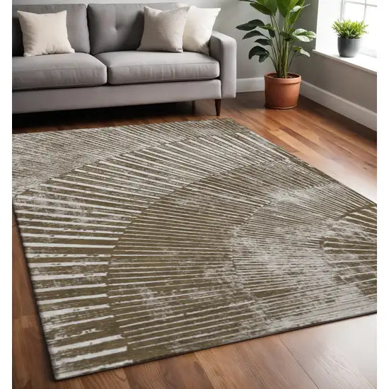 Chocolate And Ivory Geometric Washable Area Rug With UV Protection Photo 2