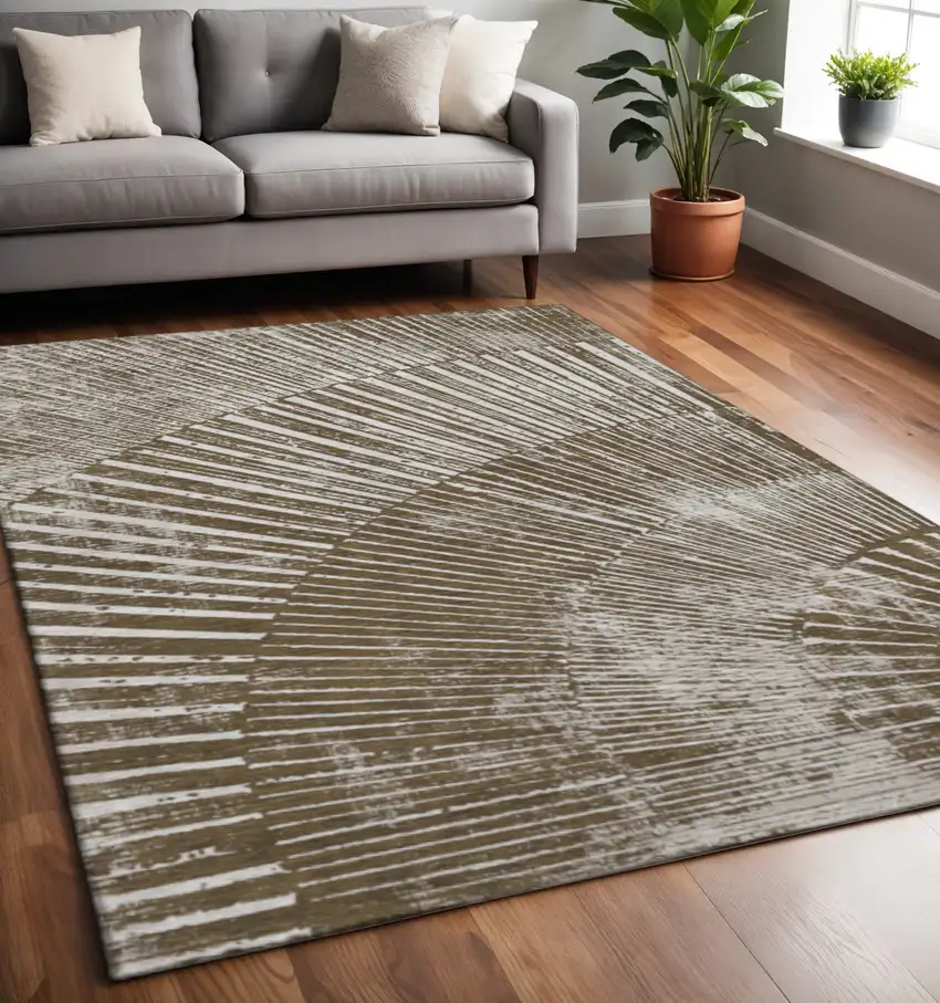 Chocolate And Ivory Geometric Washable Area Rug With UV Protection Photo 2