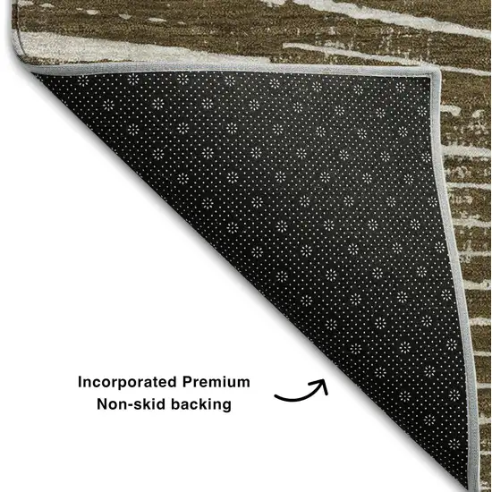 Chocolate And Ivory Geometric Washable Area Rug With UV Protection Photo 7