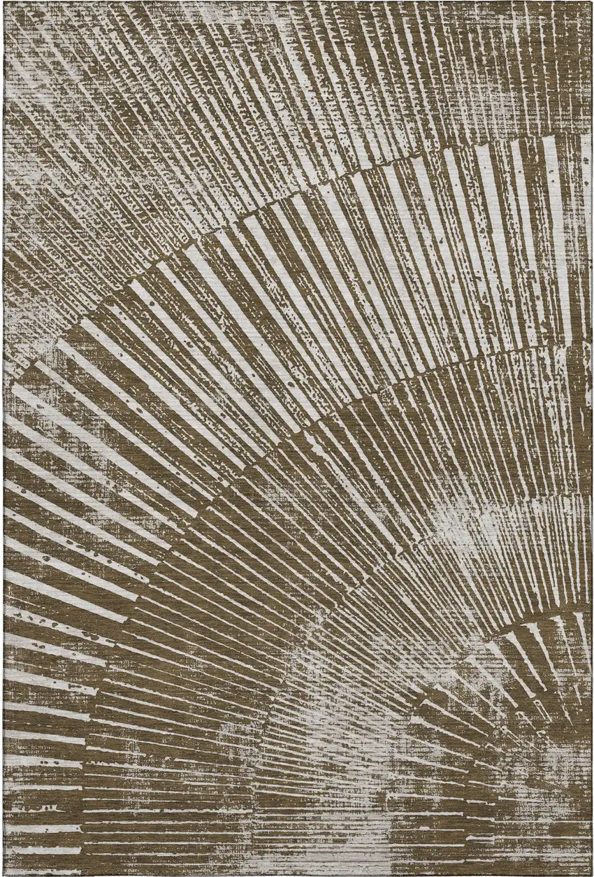 Chocolate And Ivory Geometric Washable Area Rug With UV Protection Photo 1