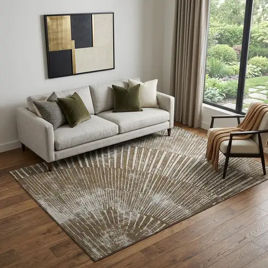 Chocolate And Ivory Geometric Washable Area Rug With UV Protection Photo 1