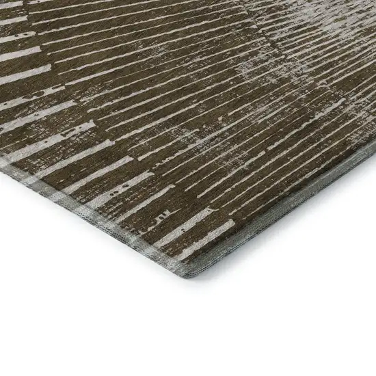 Chocolate And Ivory Geometric Washable Area Rug With UV Protection Photo 8