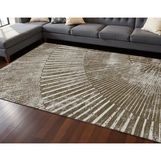 Chocolate And Ivory Geometric Washable Area Rug With UV Protection Photo 2