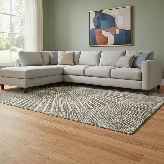 Chocolate And Ivory Geometric Washable Area Rug With UV Protection Photo 1