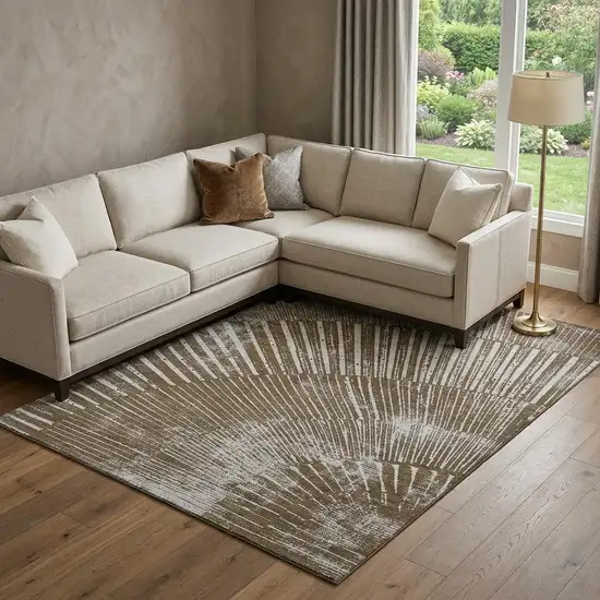 Chocolate And Ivory Geometric Washable Area Rug With UV Protection Photo 1