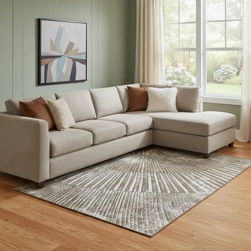 Chocolate And Ivory Geometric Washable Area Rug With UV Protection Photo 1