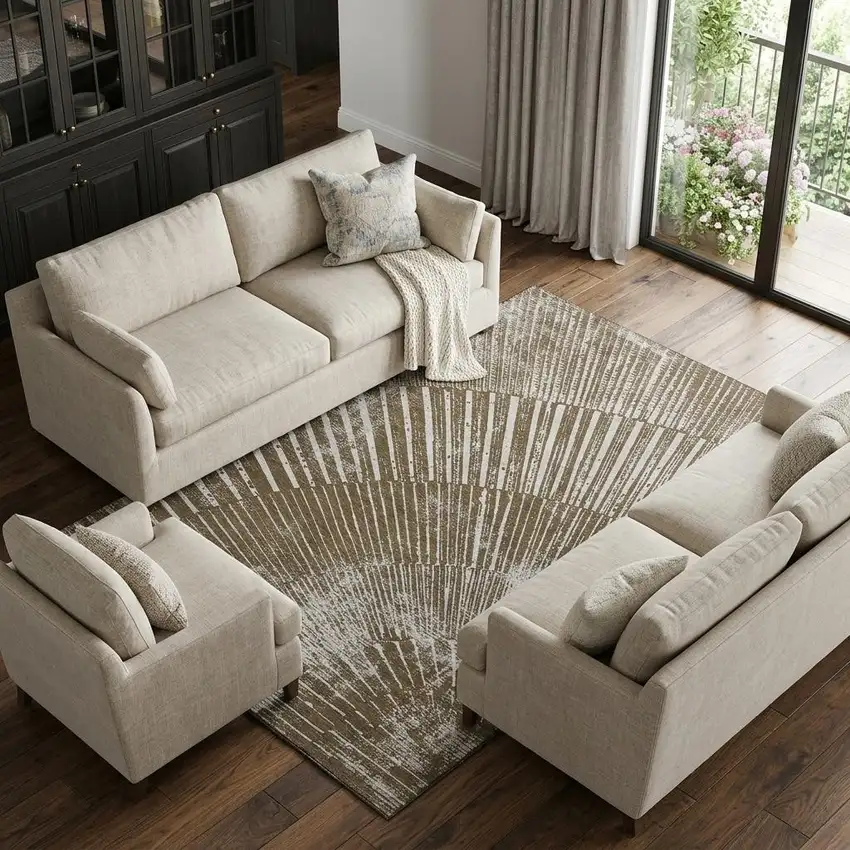 Chocolate And Ivory Geometric Washable Area Rug With UV Protection Photo 1