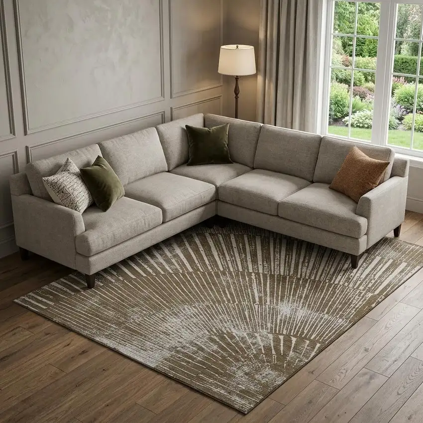 Chocolate And Ivory Geometric Washable Area Rug With UV Protection Photo 1