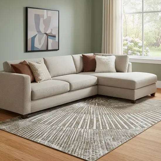 Chocolate And Ivory Geometric Washable Area Rug With UV Protection Photo 1