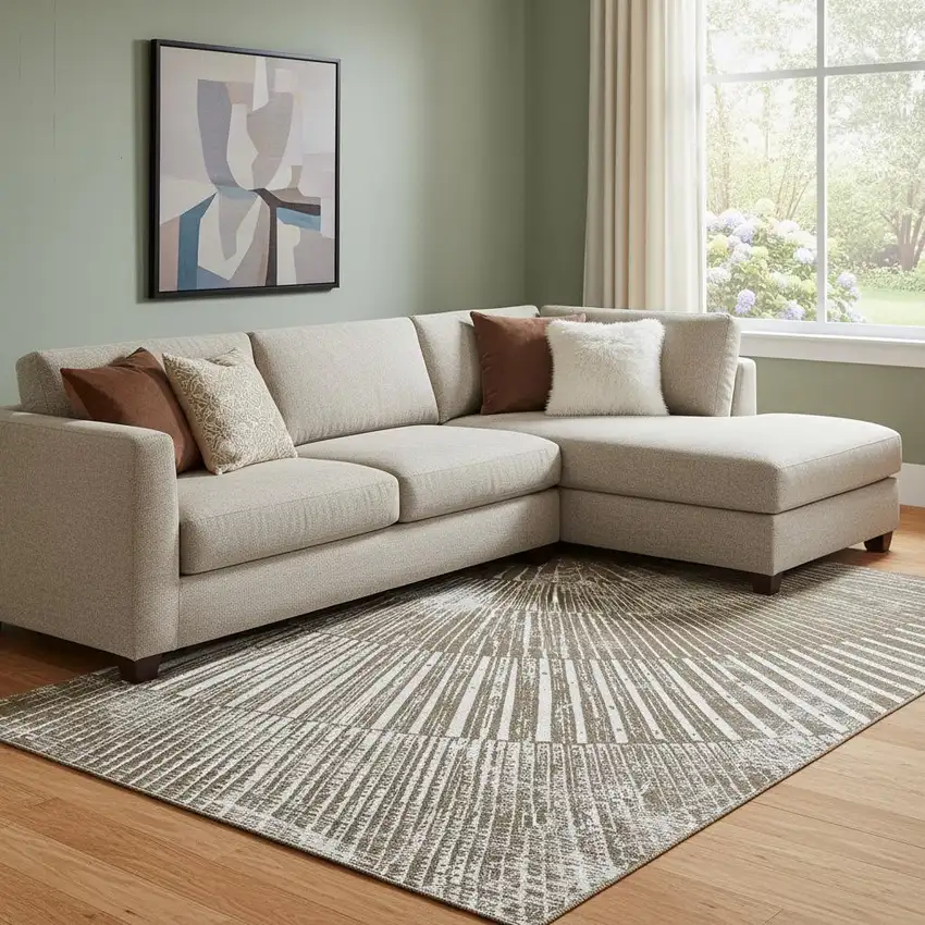 Chocolate And Ivory Geometric Washable Area Rug With UV Protection Photo 1