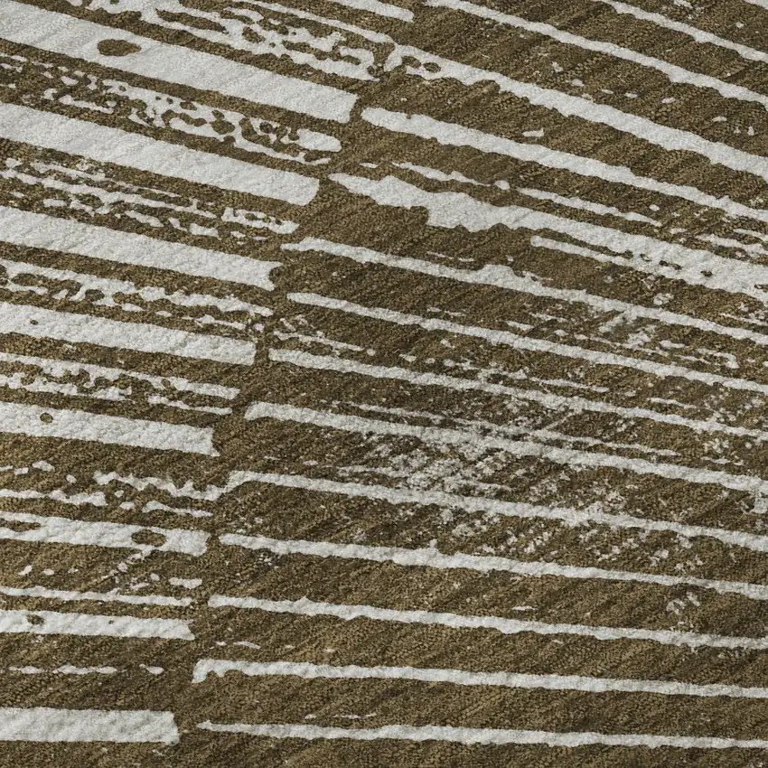 Chocolate And Ivory Geometric Washable Area Rug With UV Protection Photo 9