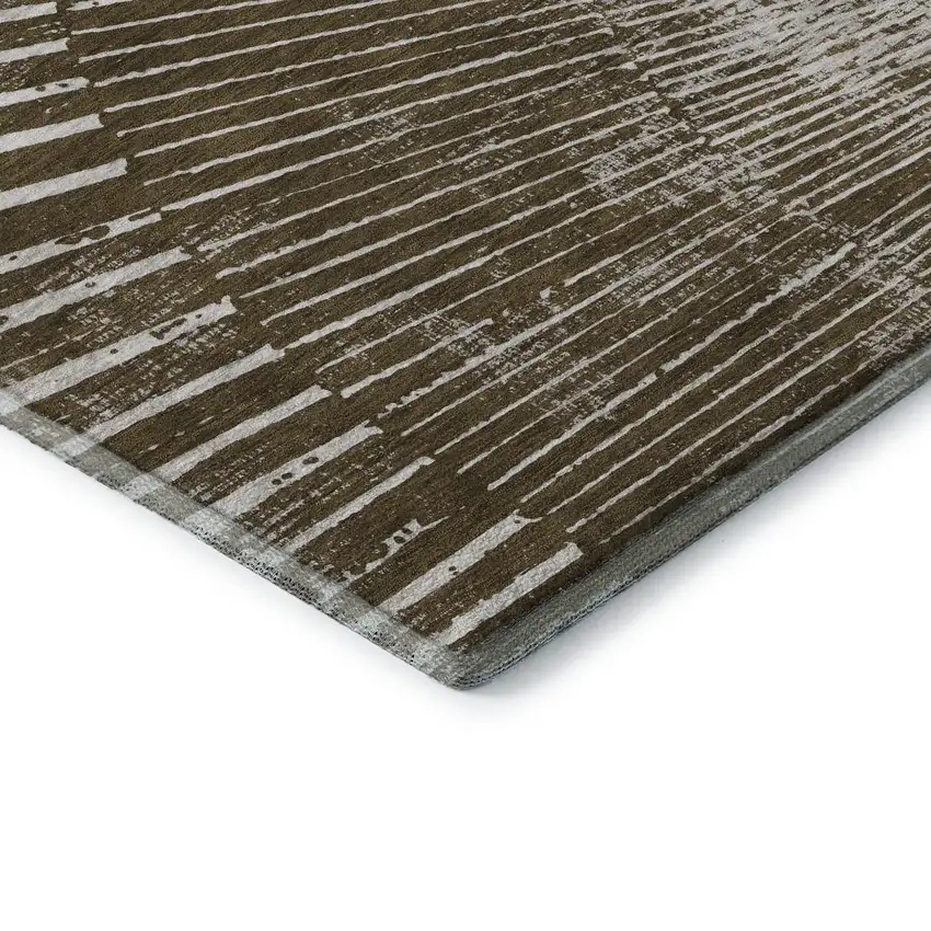 Chocolate And Ivory Geometric Washable Area Rug With UV Protection Photo 8