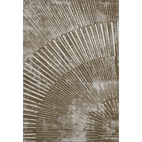 Chocolate And Ivory Geometric Washable Area Rug With UV Protection Photo 1