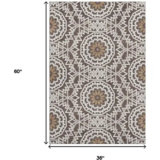 Chocolate And Ivory Geometric Washable Area Rug With UV Protection Photo 3