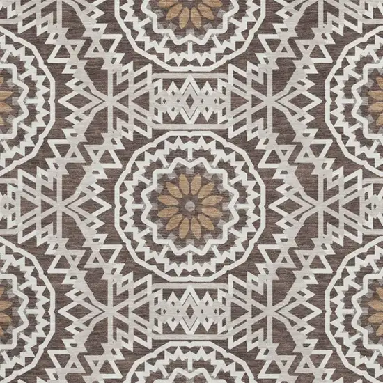 Chocolate And Ivory Geometric Washable Area Rug With UV Protection Photo 4