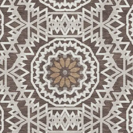 Chocolate And Ivory Geometric Washable Area Rug With UV Protection Photo 3
