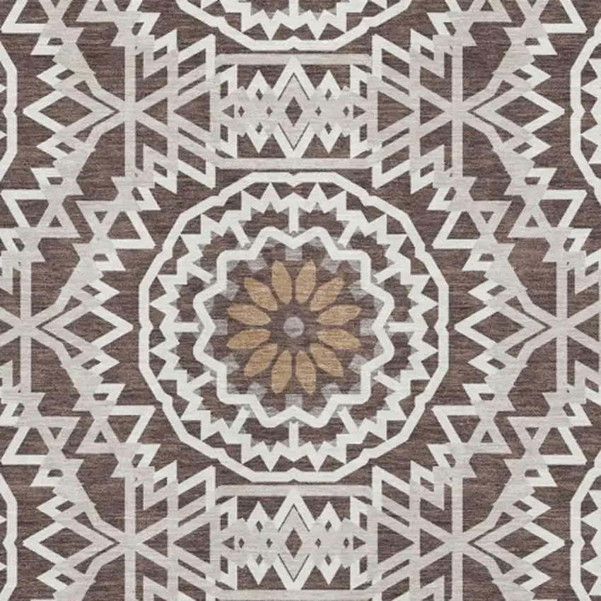 Chocolate And Ivory Geometric Washable Area Rug With UV Protection Photo 3