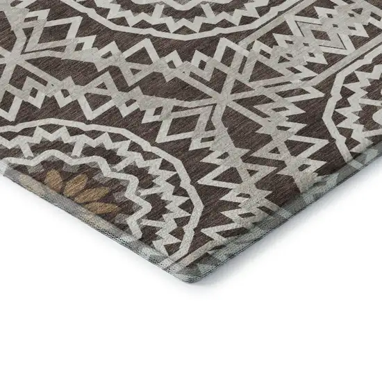 Chocolate And Ivory Geometric Washable Area Rug With UV Protection Photo 7