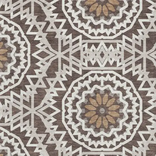 Chocolate And Ivory Geometric Washable Area Rug With UV Protection Photo 6